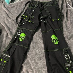 Hot Topic Black Jeans with Neon Green Skull Accents